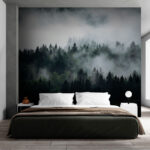 Papier peint Paysage brumeux avec des arbres