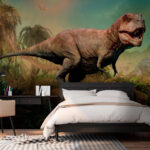 Papier peint Dinosaure avec des cornes et un long cou