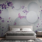 Papier peint Cercle blanc avec fleurs violettes