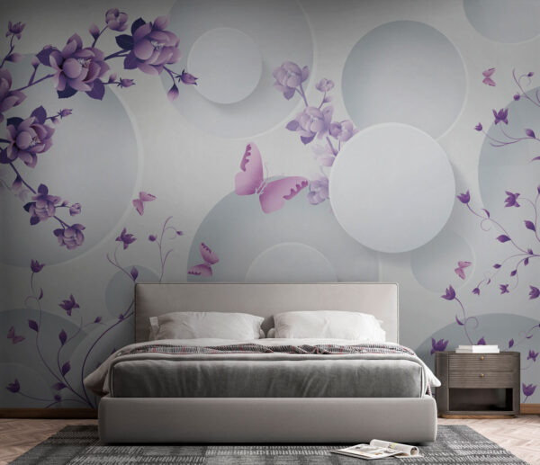 Cercle blanc avec fleurs violettes Papier peint Cercle blanc avec fleurs violettes