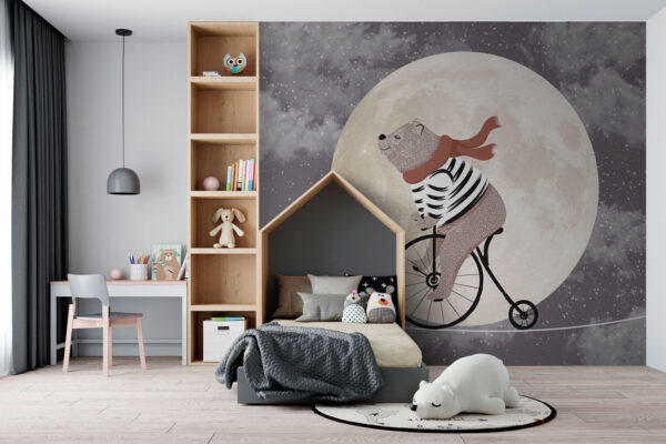 L'ours traverse la lune à vélo Papier peint L'ours traverse la lune à vélo
