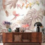 Papier peint Oiseaux tropicaux parmi un feuillage luxuriant