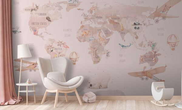 Carte du monde avec animaux Papier peint Carte du monde avec animaux