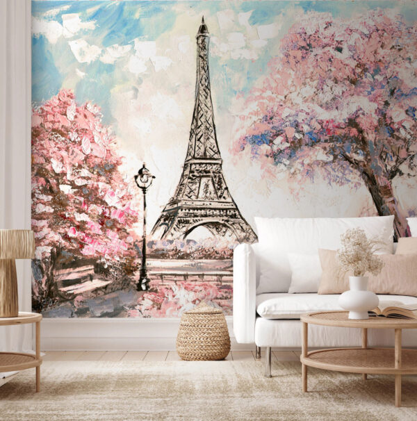 Le romantisme à Paris sous les cerisiers en fleurs Papier peint Le romantisme à Paris sous les cerisiers en fleurs