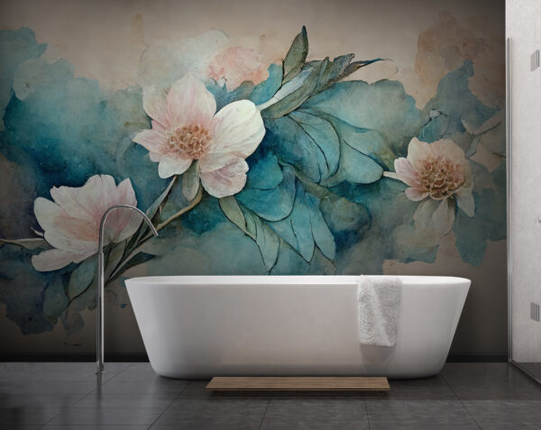 Aquarelles florales sur fond sarcelle Papier peint Aquarelles florales sur fond sarcelle