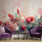 Papier peint Peinture de fleurs et de feuilles