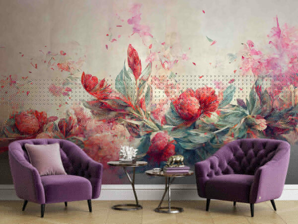 Peinture de fleurs et de feuilles Papier peint Peinture de fleurs et de feuilles