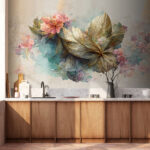 Papier peint Fleurs délicates avec des feuilles texturées.