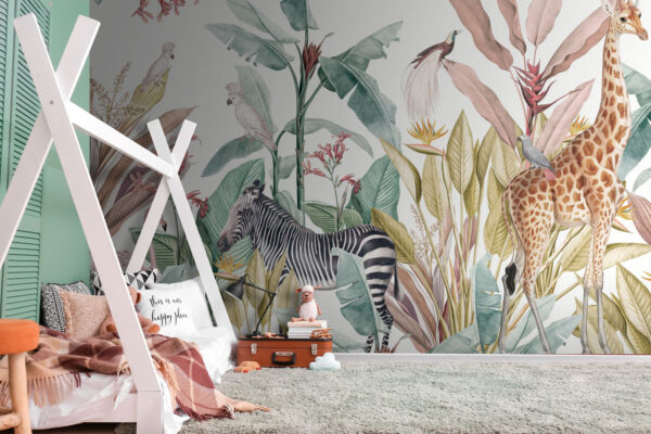Girafe avec un oiseau sur le dos Papier peint Girafe avec un oiseau sur le dos