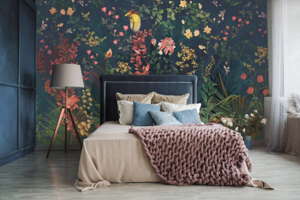 Paradis floral avec des oiseaux vibrants Papier peint Paradis floral avec des oiseaux vibrants