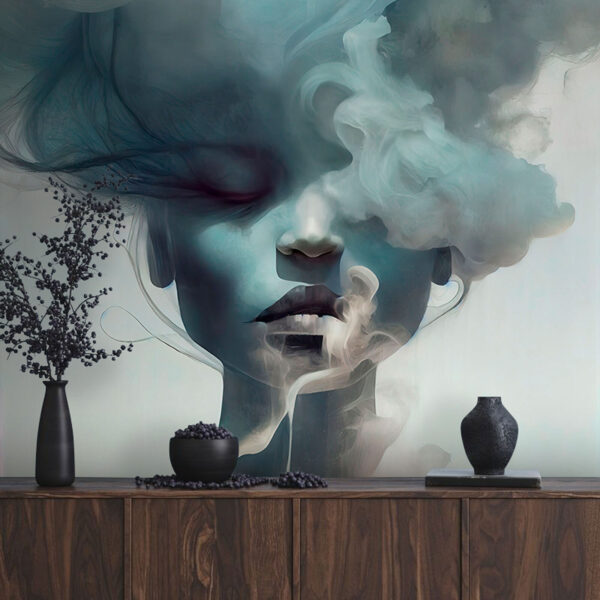 Visage de femme avec fumée Papier peint Visage de femme avec fumée