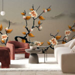 Papier peint Branches en fleurs dans un paysage serein.