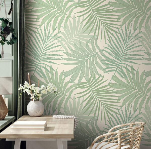 Motif de feuilles tropicales vertes Papier peint Motif de feuilles tropicales vertes