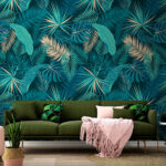 Papier peint Les feuilles tropicales créent un motif vibrant.