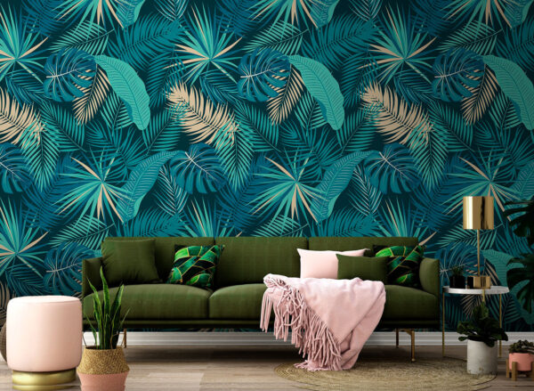 Les feuilles tropicales créent un motif vibrant Papier peint Les feuilles tropicales créent un motif vibrant
