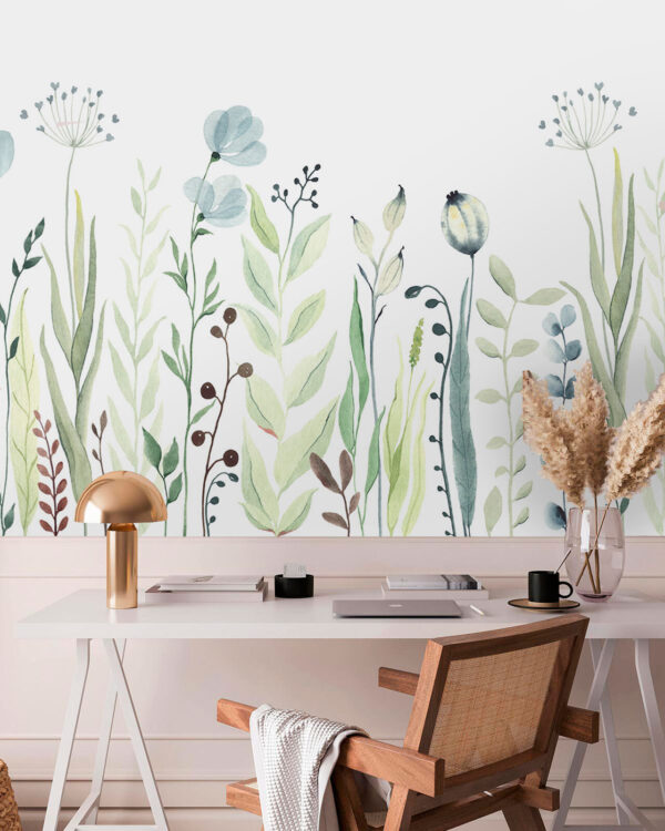 Aquarelle de fleurs et de feuilles Papier peint Aquarelle de fleurs et de feuilles