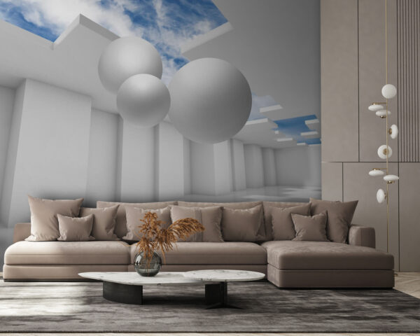 Chambre blanche avec murs blancs et boules blanches Papier peint Chambre blanche avec murs blancs et boules blanches