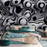 Papier peint Motifs abstraits de tourbillons en noir et blanc.