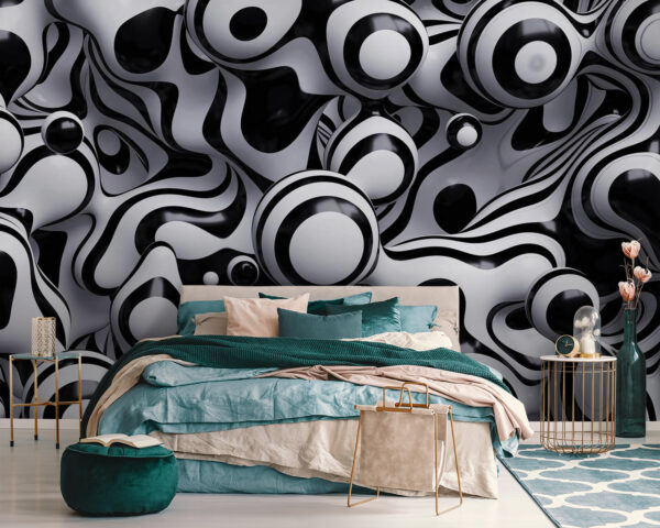 Motifs abstraits de tourbillons en noir et blanc Papier peint Motifs abstraits de tourbillons en noir et blanc