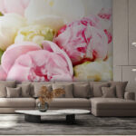 Papier peint Bouquet de fleurs roses et blanches