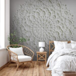 Papier peint Motif circulaire blanc sur fond gris