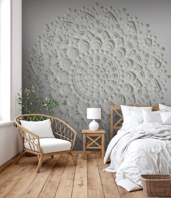 Motif circulaire blanc sur fond gris Papier peint Motif circulaire blanc sur fond gris