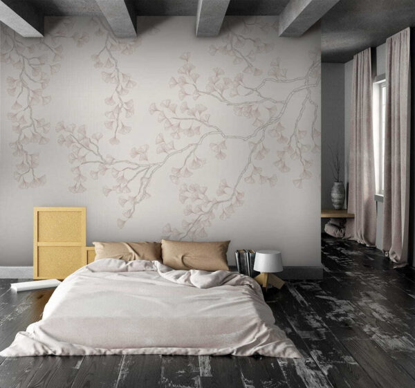 Motif fluide de branches de ginkgo Papier peint Motif fluide de branches de ginkgo