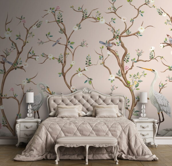 Papier peint avec des oiseaux et des fleurs Papier peint Papier peint avec des oiseaux et des fleurs