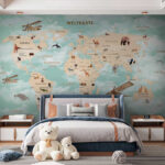Papier peint Carte du monde avec animaux