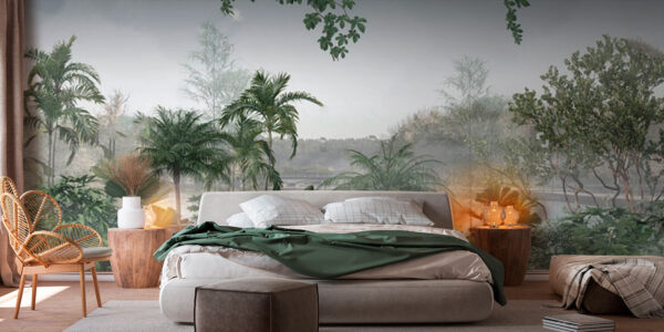Une verdure luxuriante au bord d'une eau paisible Papier peint Une verdure luxuriante au bord d'une eau paisible