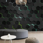 Papier peint Hexagones noirs sur une surface