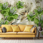 Papier peint Fleurs élégantes avec accents décoratifs.