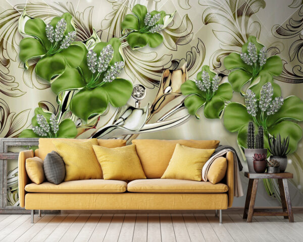 Fleurs élégantes avec accents décoratifs Papier peint Fleurs élégantes avec accents décoratifs