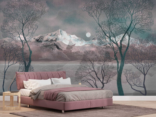Paysage avec arbres et montagnes Papier peint Paysage avec arbres et montagnes