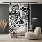 Papier peint Dessin en noir et blanc d'un visage de femme
