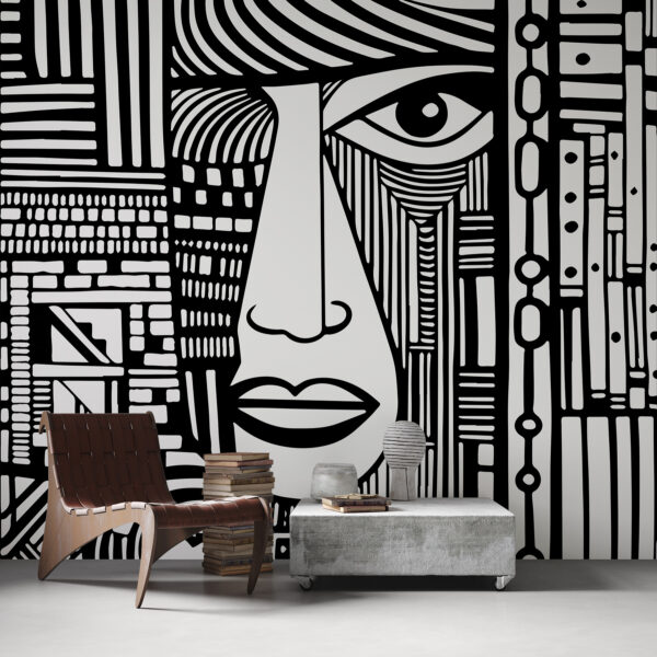 Dessin en noir et blanc d'un visage Papier peint Dessin en noir et blanc d'un visage
