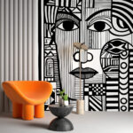 Papier peint Dessin en noir et blanc d'un visage