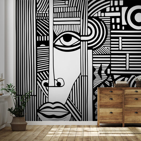 Dessin en noir et blanc d'un visage Papier peint Dessin en noir et blanc d'un visage