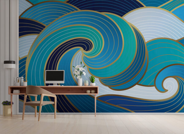 Vagues tourbillonnantes bleues et blanches Papier peint Vagues tourbillonnantes bleues et blanches