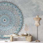 Papier peint Mandala bleu et gris