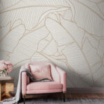 Papier peint Motif de feuilles aux lignes élégantes.