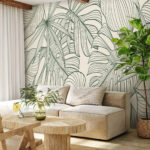 Papier peint Feuilles vertes aux lignes complexes