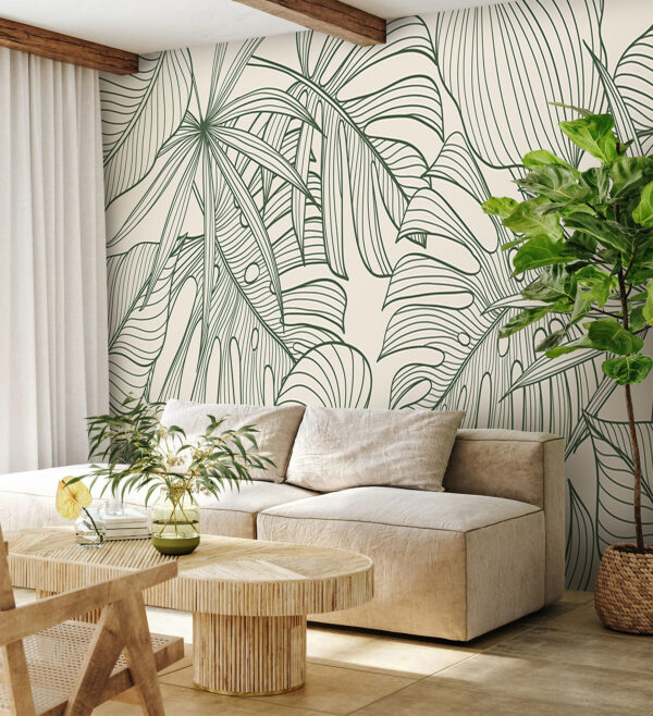 Feuilles vertes aux lignes complexes Papier peint Feuilles vertes aux lignes complexes