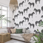Papier peint Motif de zèbres sur fond blanc