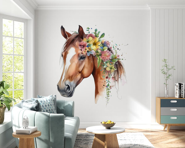 Papier peint Papier peint Cheval orné de fleurs éclatantes. (UGS : u98192)