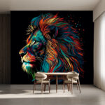 Papier peint Lion coloré à la longue crinière