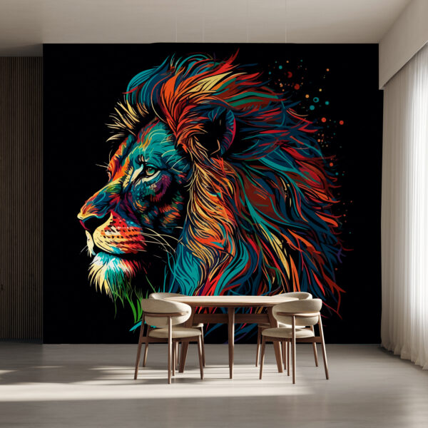 Lion coloré à la longue crinière Papier peint Lion coloré à la longue crinière