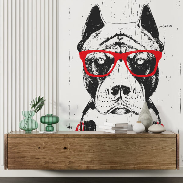 Chien portant des lunettes et des écouteurs Papier peint Chien portant des lunettes et des écouteurs