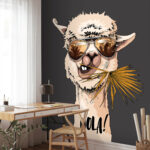 Papier peint Le lama se détend avec des lunettes de soleil