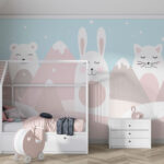 Papier peint Chat blanc aux joues roses avec un œuf rose
